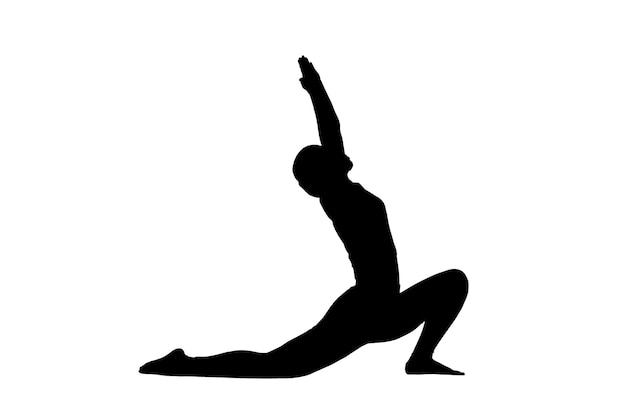 Fitness-Frau, die Übung macht und Yoga-Pose-Frau, um das Spagat-Silhouette-Porträt zu machen