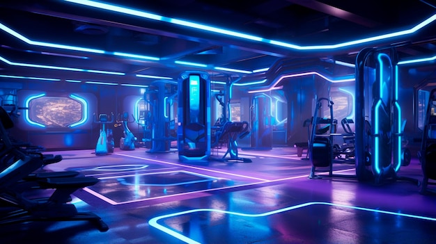 Fitness-Innenraum mit Neonlicht