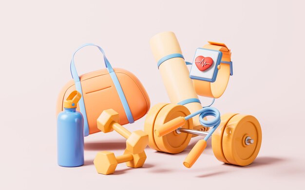 Fitness con representación 3d de estilo de dibujos animados