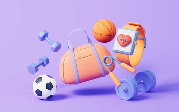 Fitness con representación 3d de estilo de dibujos animados