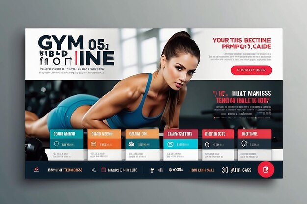 Foto fitness social media timeline design de página de capa para seu negócio negócio on-line poster digital para aula de ginástica