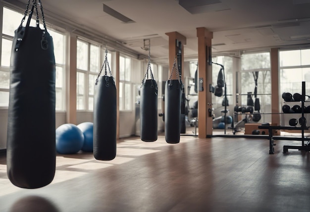 Fitness-Studio-Interieur mit Boxsack und anderen Geräten