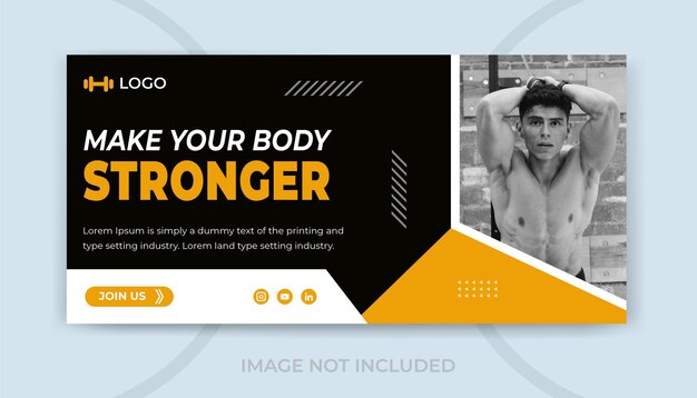 Fitness-Studio-YouTube-Video-Thumbnail und Web-Banner-Design-Vorlage