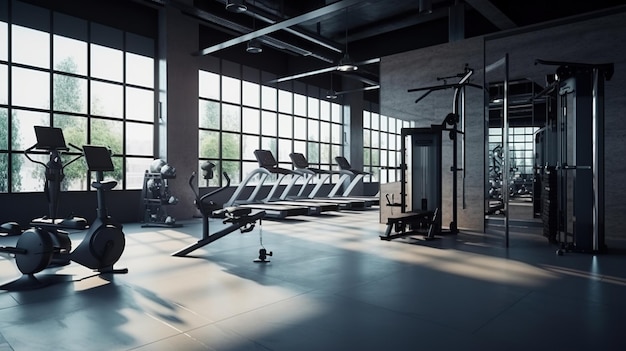 Fitnessraum-Hintergrund mit Fitnessgeräten modernes Fitnessstudio mit Bankpress