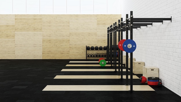 Fitnessstudio. Crossfit. Ausrüstung für Cross-Flow. 3D-Rendering.