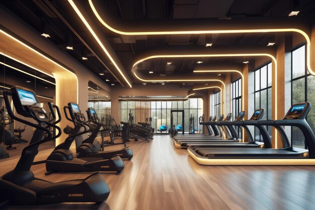 Fitnessstudio-Interieur mit Geräten, HD-Bild