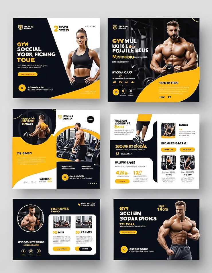 Foto fitnessstudio, soziale medien und einzigartiges instagram-post-template-desing