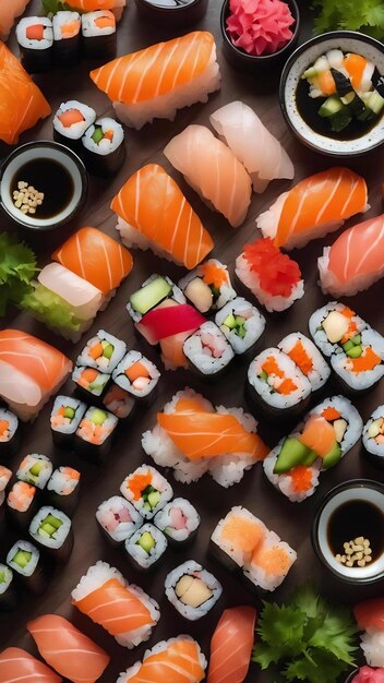 Flach gelegene Sushi-Komposition mit Copyspace