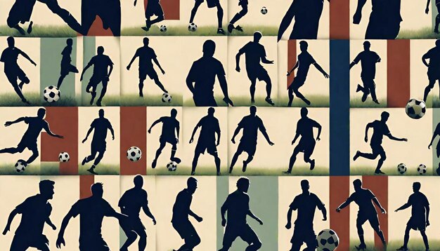 Flach-Vektor-Fußballspieler-Silhouetten-Set