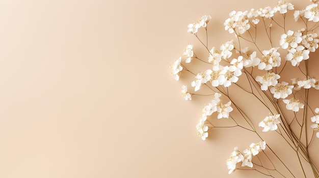 Flachbeige Gypsophila Blumenvorlage für Textnachrichten Minimalistischer horizontaler langer Hintergrund