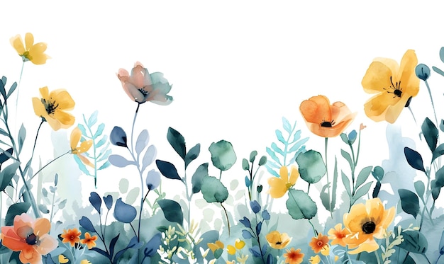 Flachblatt von Blumen, Natur, Aquarell, Flachfarbendesign