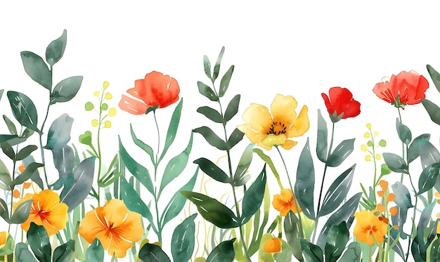 Flachblatt von Blumen, Natur, Aquarell, Flachfarbendesign