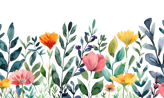 Flachblatt von Blumen, Natur, Aquarell, Flachfarbendesign