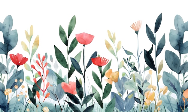 Flachblatt von Blumen, Natur, Aquarell, Flachfarbendesign