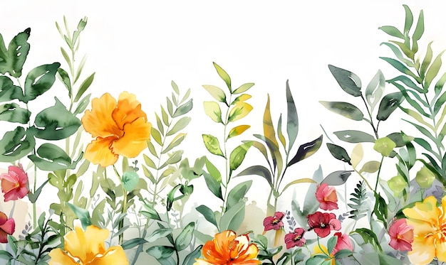 Flachblatt von Blumen, Natur, Aquarell, Flachfarbendesign