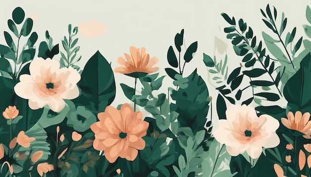 Flache Blätter Blumen und blumiger Hintergrund Laubdesign Tapeten Illustration