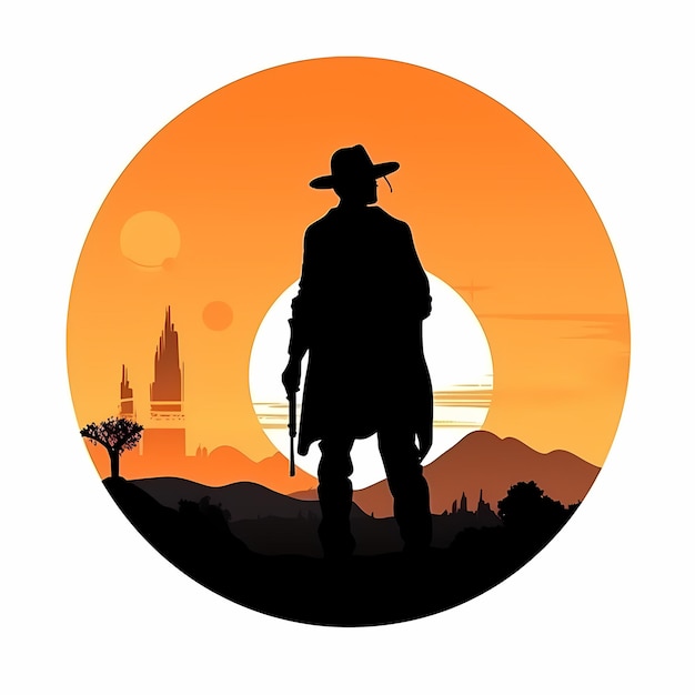 Foto flache design-cowboy-silhouette-illustration, ai generiert