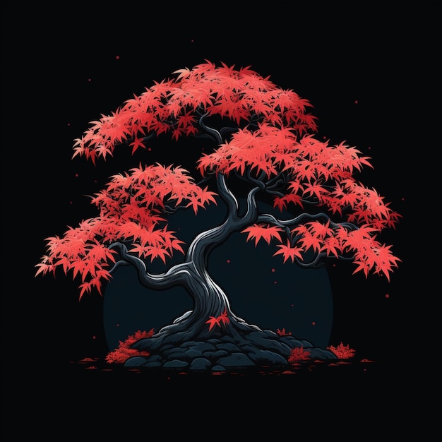 Foto flache grafische illustration lofi minimalistische linienkunst japanischer ahornbaum ai generierte kunst