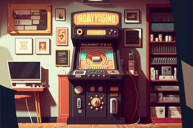 Flache Illustration des Spielautomaten-Videospielraums