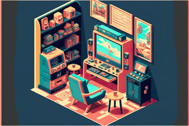 Flache Illustration des Spielautomaten-Videospielraums