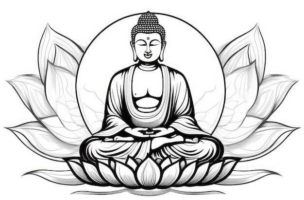 flache Illustration einer Buddha-Statue in Lotusposition Meditation Bewusstsein und Spiritualität