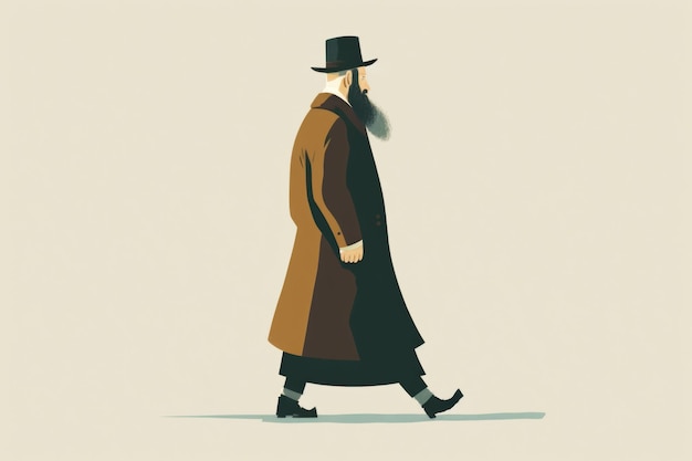 Flache Illustration eines religiösen jüdischen Rabbiners mit Schritt und Hut. Tradition und israelisches Konzept, KI generativ