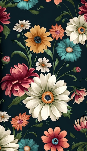 Flache Illustrationskunst-BlumenmusterhintergrundGenerative KI
