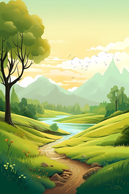 flacher Abenteuerhintergrund Illustration Berglandschaft Generative KI