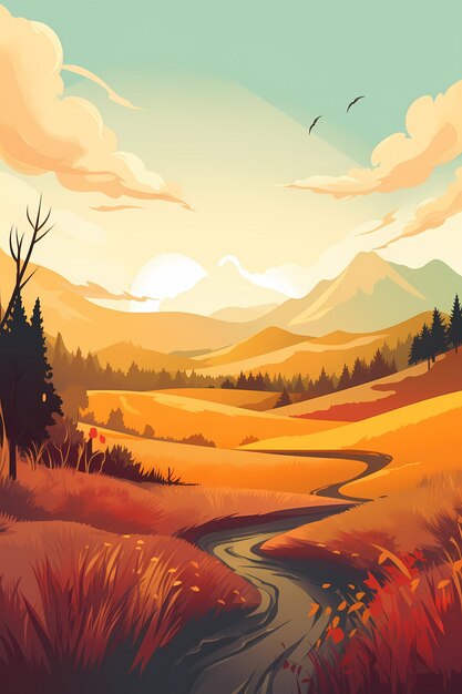 flacher Abenteuerhintergrund Illustration Berglandschaft Generative KI