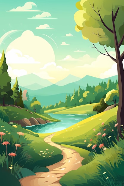 flacher Abenteuerhintergrund Illustration Berglandschaft Generative KI