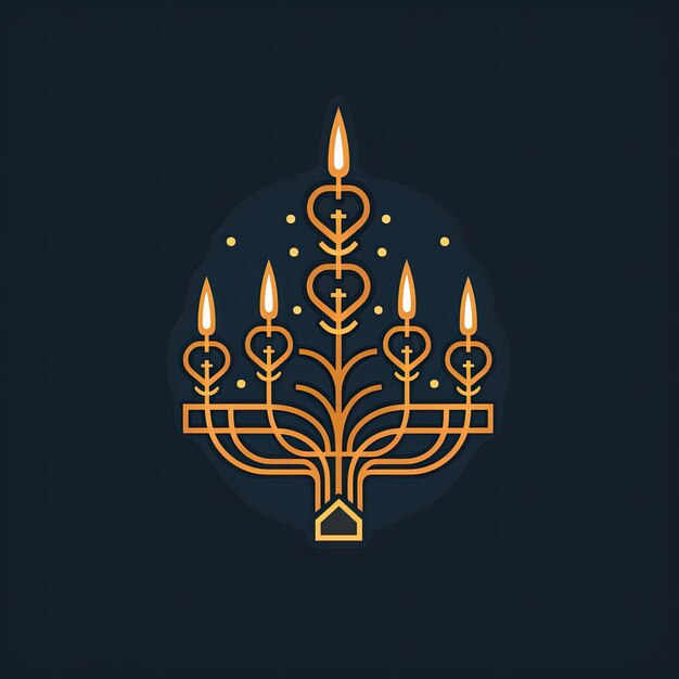 flacher jüdischer Feiertag Hanukkah mit einer goldenen Menora, die über einem schwarzen Hintergrund isoliert ist