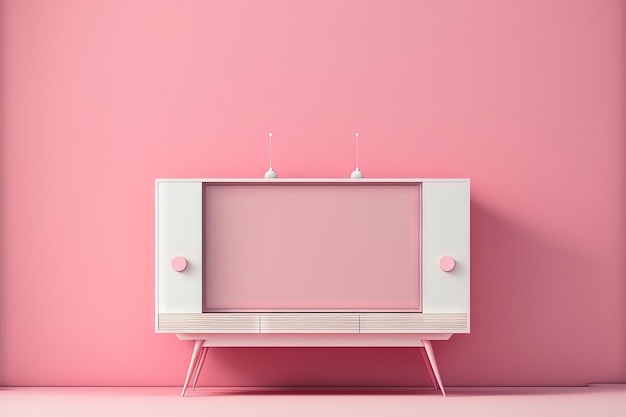 Flacher Stil des Fernsehschranks lokalisiert auf rosa Hintergrund