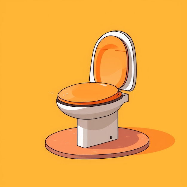 Flaches Bild eines Toilettensitzes in einem Badezimmer auf einem orangefarbenen Hintergrund Einfaches Vektorbild eines Toiletten
