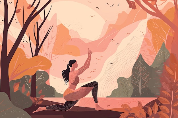 flaches Design Frau macht Yoga im Freien Vektor-Illustration