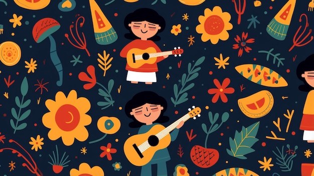 Flaches Illustrationsmuster für den Monat des nationalen hispanischen Erbes