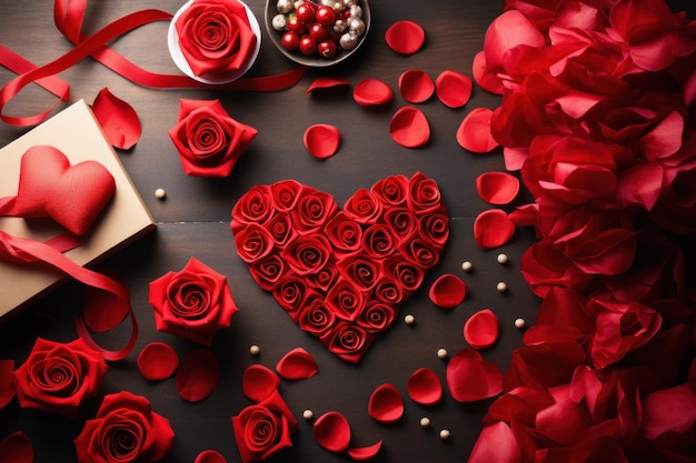Flaches Lay mit Materialien für die generative Herstellung selbstgemachter Valentinstagskarten und Geschenke