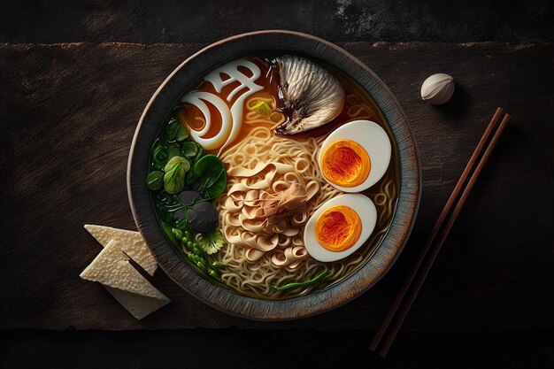 Foto flaches ramen in einer schüssel, die von ki generiert wurde