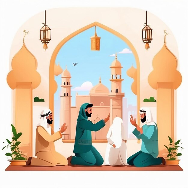 Flachmenschen feiern Eid al-Adha Illustration