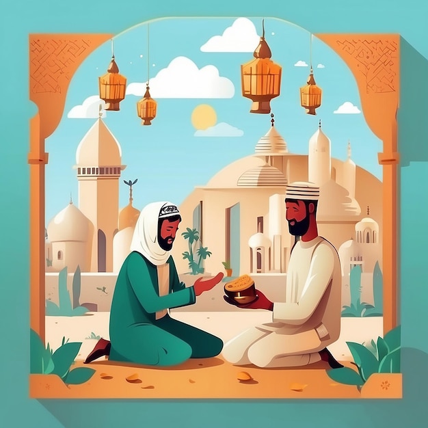 Flachmenschen feiern Eid al-Adha Illustration