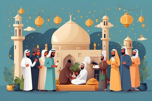 Flachmenschen feiern Eid al-Adha Illustration