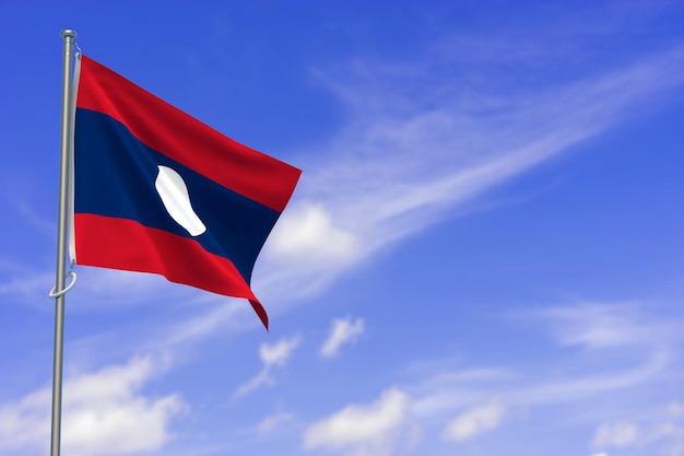 Flagge der Demokratischen Volksrepublik Laos über blauem Himmelshintergrund 3D-Darstellung