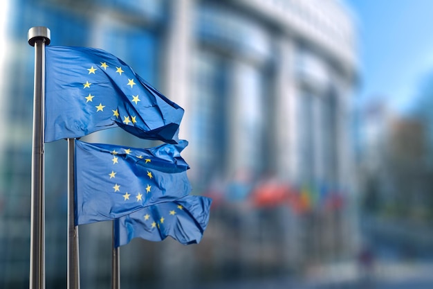 Flagge der Europäischen Union gegen das Parlament in Brüssel, Belgien