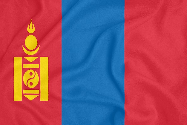 Flagge der Mongolei auf strukturiertem Gewebe. Patriotisches Symbol