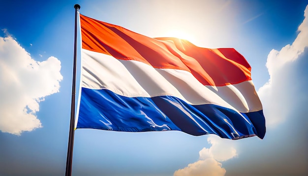 Flagge der Niederlande im sonnigen Himmel Generative KI