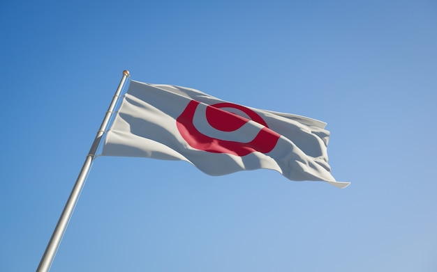 Flagge der Präfektur Okinawa Japan mit niedrigem Winkel. 3D-Grafik