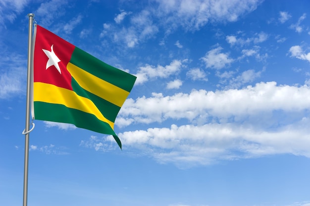 Flagge der Republik Togo über blauen Himmelshintergrund 3D-Darstellung