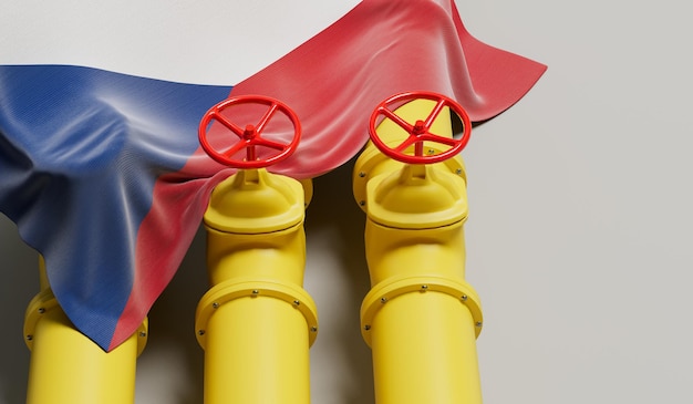 Flagge der Tschechischen Republik, die eine Öl- und Gasleitung bedeckt Ölindustriekonzept 3D-Rendering