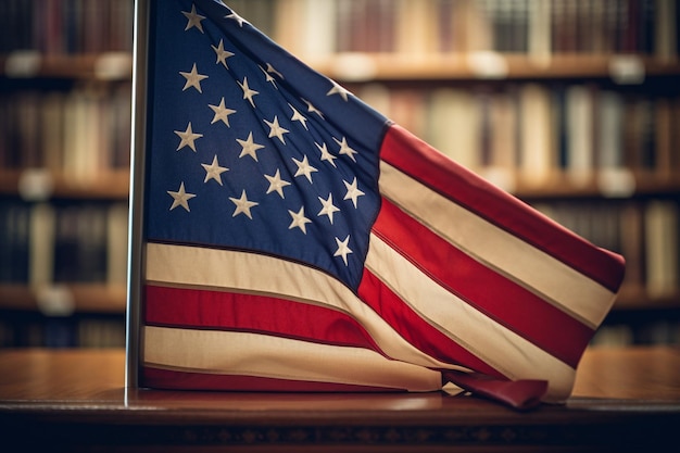 Flagge der USA in einer Bibliothek