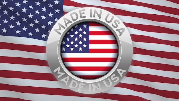 Flagge der Vereinigten Staaten und Made in USA-Logo.