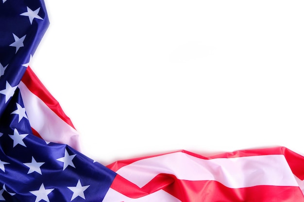 Flagge der Vereinigten Staaten von Amerika auf weißem Hintergrund.
